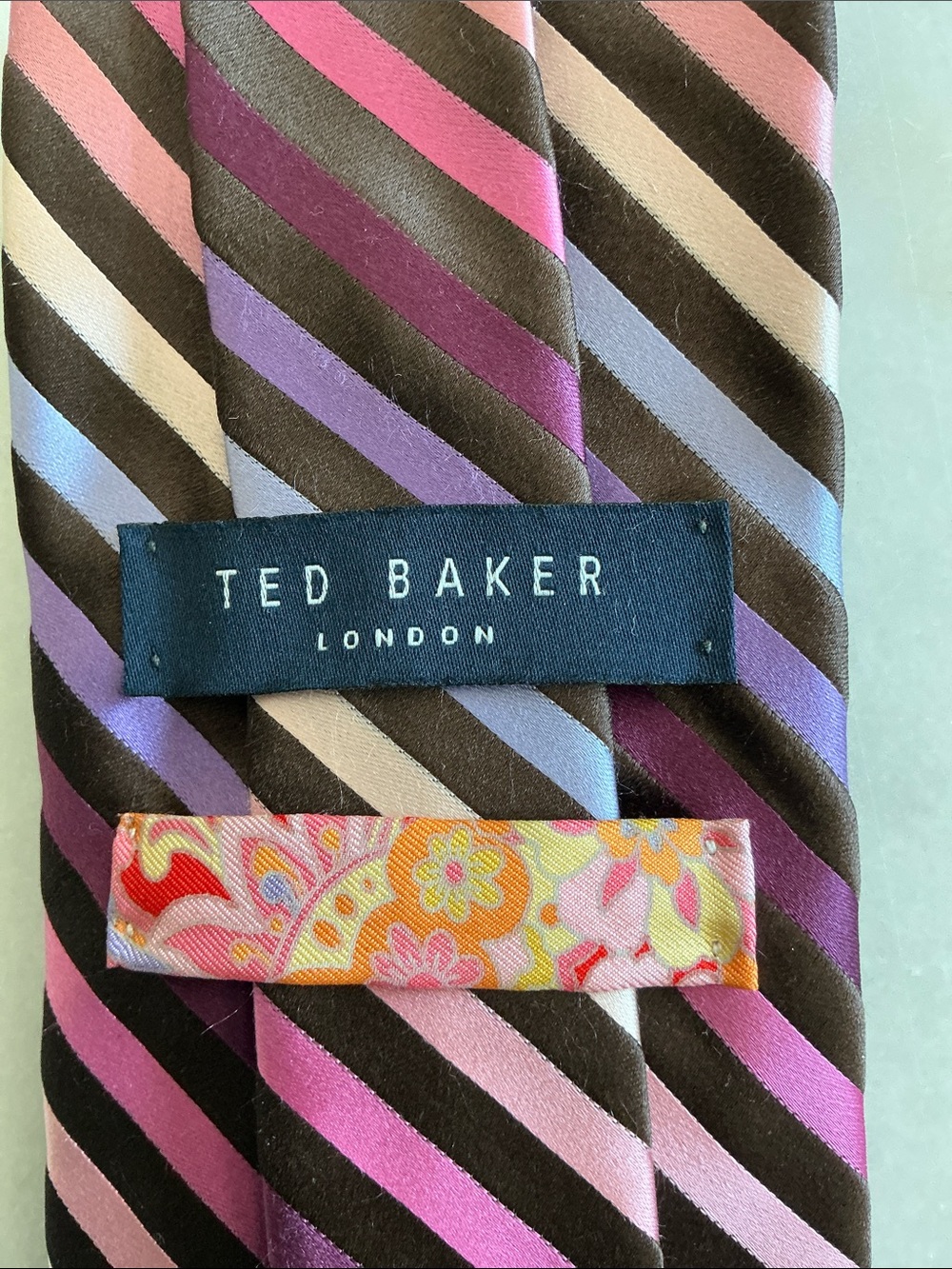 Ted Baker London Multi-Color Diagonal Striped Tie - 100% Silk, Made in USA, 60”